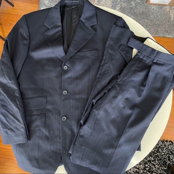 T.M. Lewin Navy Herringbone Wool Suit Navy 2 Piece 36R Waist 30 New - Picture 1 of 16